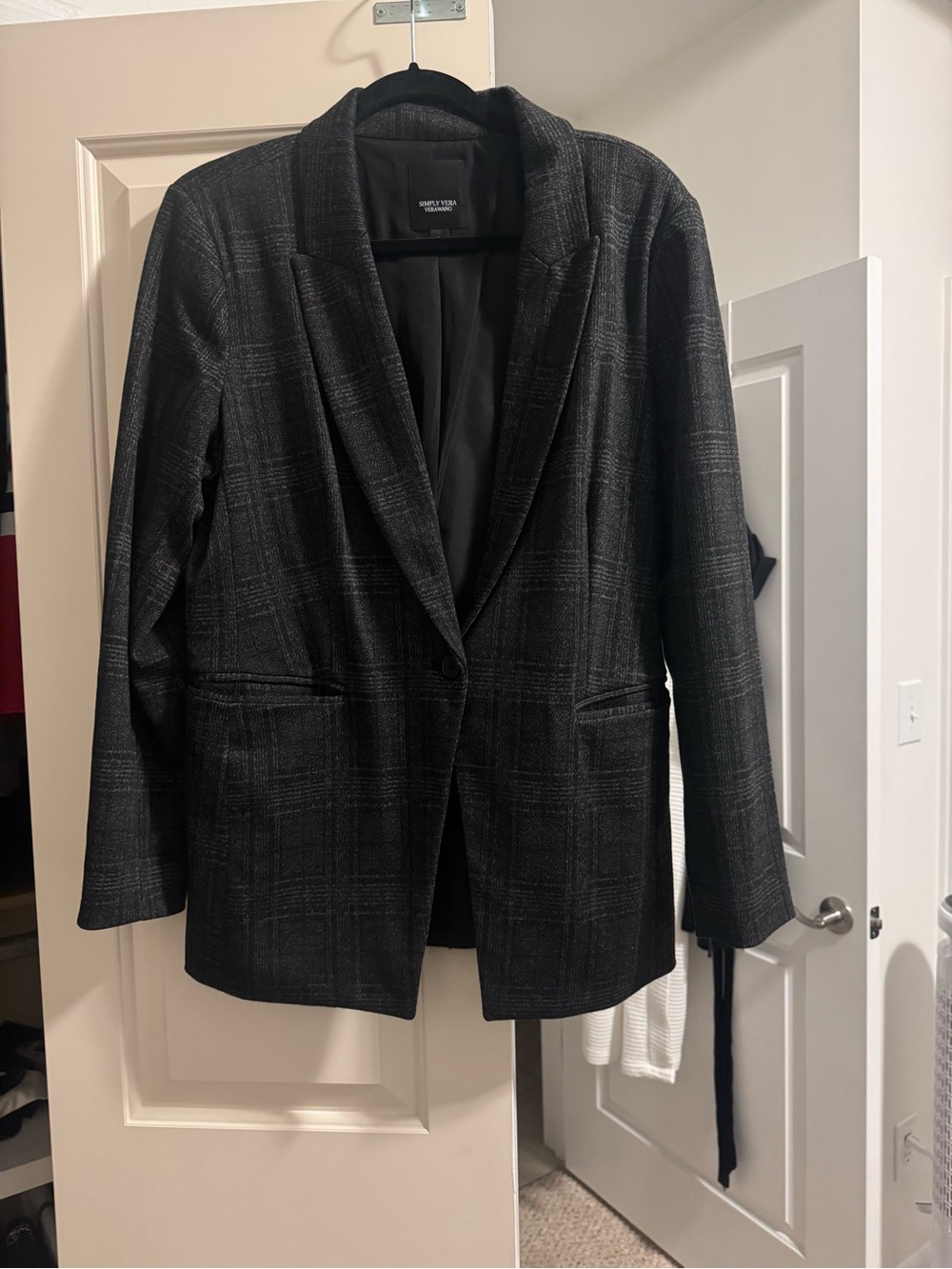 Simply Vera Vera Wang Charcoal Plaid Blazer